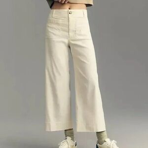 Anthropologie Maeve The Colette Cropped Wide-Leg Pants Copper Cream Sz 27 Linen